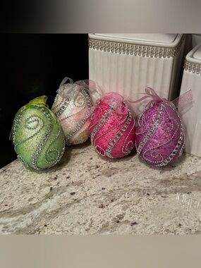 Sparkling Swirl Easter Egg Ornaments - Pink, Purple, Green, Cream